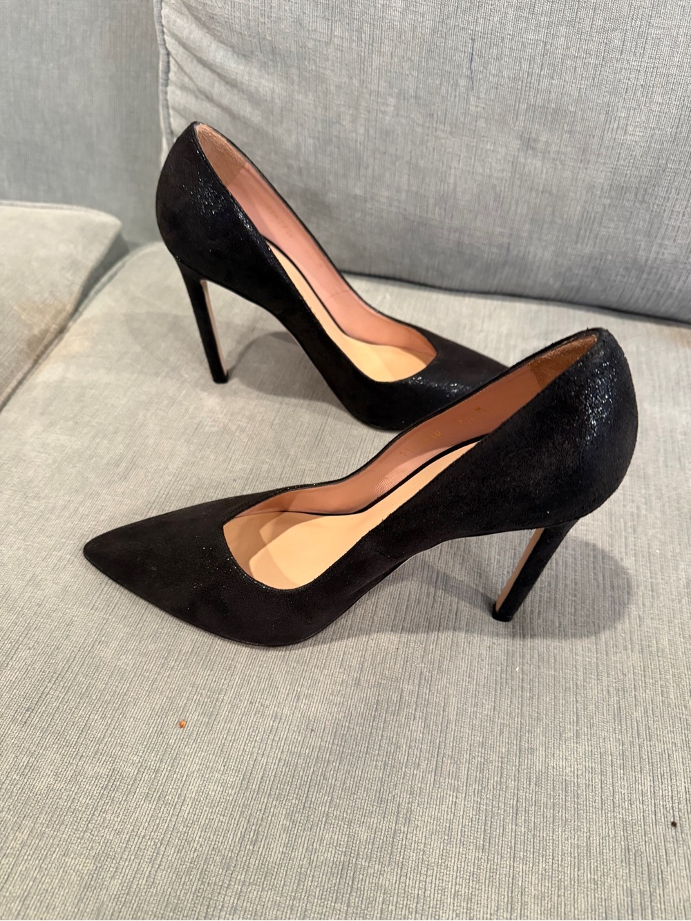 Stuart Weitzman black glitter heels